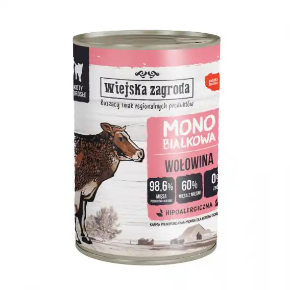 Wiejska Zagroda Monobiałkowa Wołowina dla kota 400g Obniżka ceny