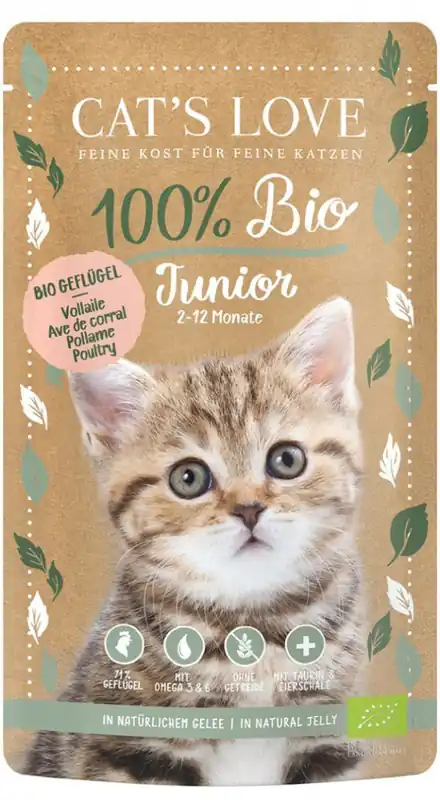 Bestseller CAT‘S LOVE Junior BIO Poultry - ekologiczny drób w naturalnej galaretce 100g