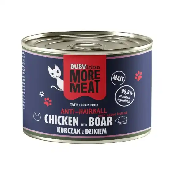 BUBAlicious More Meat Chicken with Boar Anti Hairball - karma dla kota kurczak z dzikiem 185g Oferta czasowa