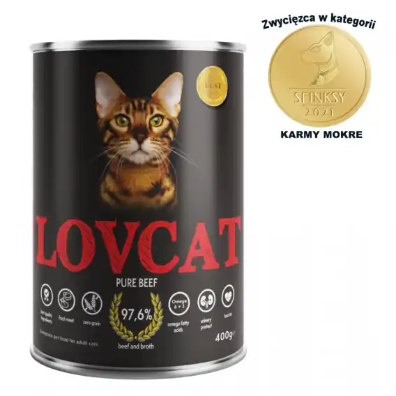 Coyote LOVCAT Pure Beef puszka dla kota 400g Szybka dostawa