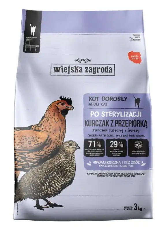 Wiejska Zagroda kurczak z przepiórką - karma sucha dla kota 3kg Wyprzedaż