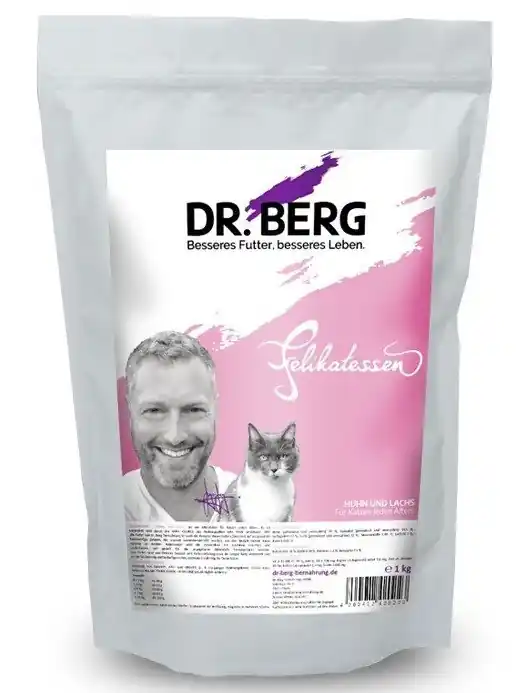Zamów dziś Dr. Berg Felikatessen - kurczak i łosoś 1kg sucha karma dla kotów