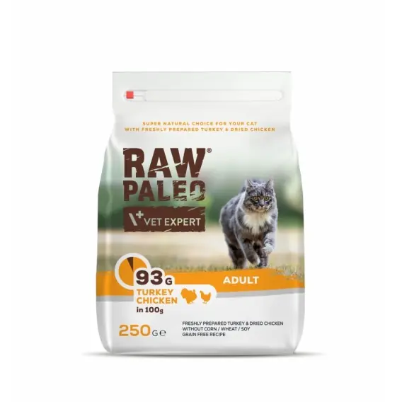 Tylko dziś RAW PALEO Turkey Chicken - sucha karma z indykiem i kurczakiem dla kotów dorosłych 250g