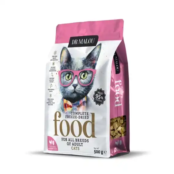 Dr Malou kurczak z sercami kurczaka - liofilizowana karma dla kota 500g Cena promocyjna