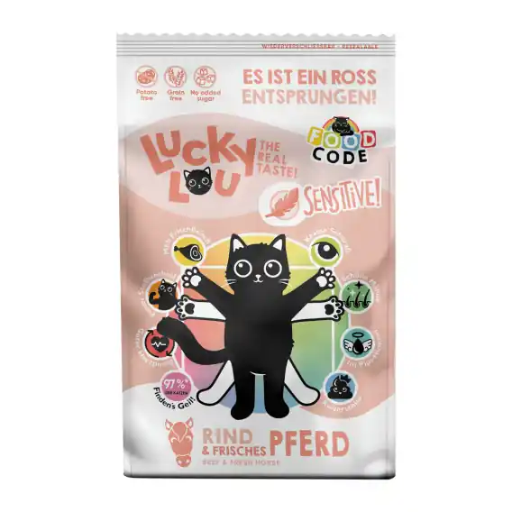 Ekspresowa dostawa Lucky Lou Food Code Sensitive wołowina i konina - karma sucha dla kota 750g