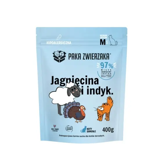 Obniżka ceny Paka Zwierzaka Jagnięcina i indyk - karma sucha dla kota rozmiar M 400g
