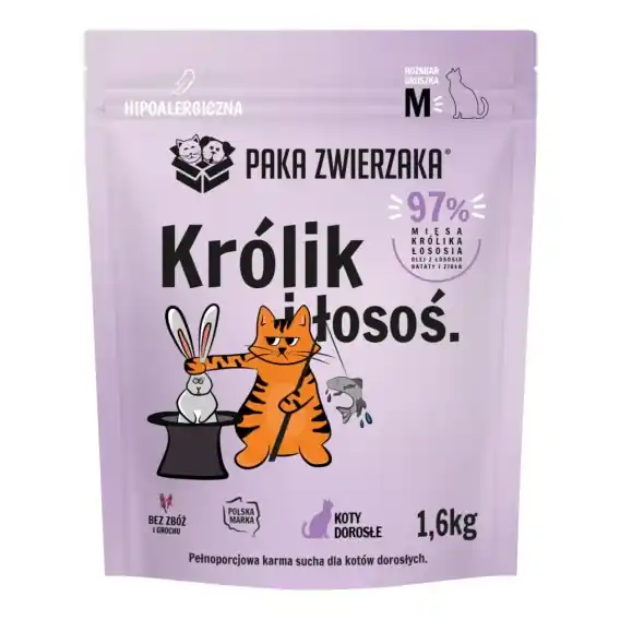 Cena promocyjna Paka Zwierzaka Królik i łosoś - karma sucha dla kota rozmiar M 1,6kg