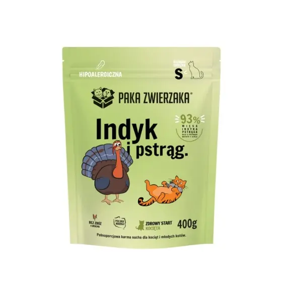 Oferta Paka Zwierzaka Indyk i pstrąg - karma sucha dla kociąt rozmiar S 400g
