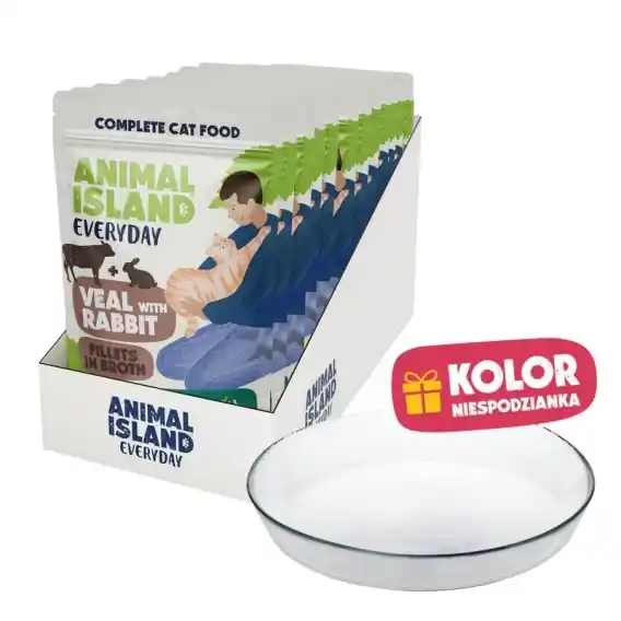 Darmowy zwrot Animal Island Cielęcina z królikiem 12x85g + SZKLANY TALERZYK edycja limitowana