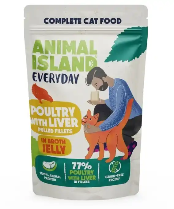 Animal Island Drób i wątróbka fileciki w galarecie - karma mokra dla kota 85g Kup online