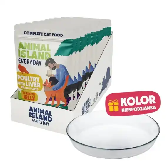 Animal Island Drób z wątróbką 12x85g + SZKLANY TALERZYK edycja limitowana Bezpieczna płatność