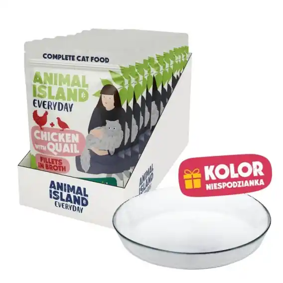 Animal Island Kurczak z przepiórką 12x85g + SZKLANY TALERZYK edycja limitowana Ostatnie sztuki