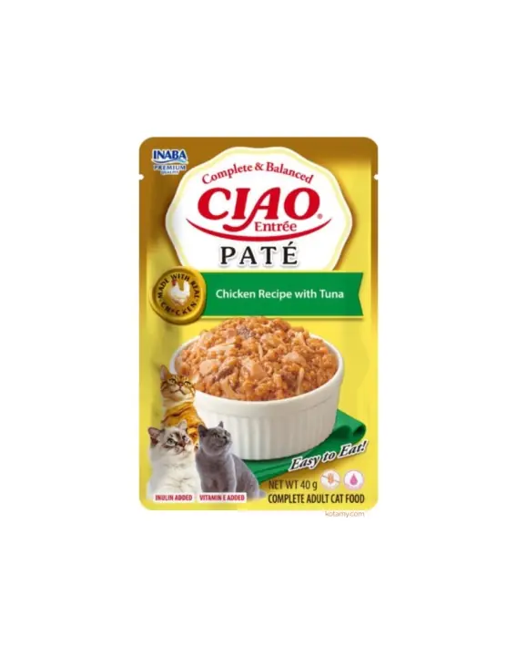 Wyjątkowa oferta Inaba CIAO Entree Pate Chicken Tuna - paski mięsa w pasztecie dla kota 40g