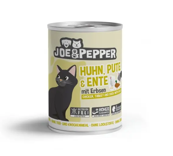 Dodaj do koszyka Joe & Pepper Huhn Pute Ente kurczak, indyk i kaczka z groszkiem - mokra karma dla kota 400g