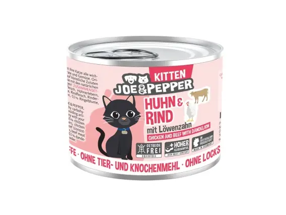 Wyjątkowa oferta Joe & Pepper Kitten Huhn Rind kurczak i wołowina z mniszkiem lekarskim - mokra karma dla kociąt 200g