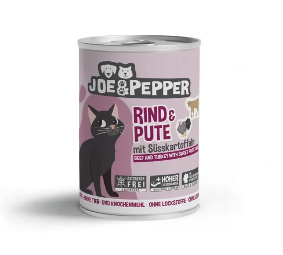 Joe & Pepper Rind Pute wołowina i indyk z batatem - mokra karma dla kota 400g Wyprzedaż