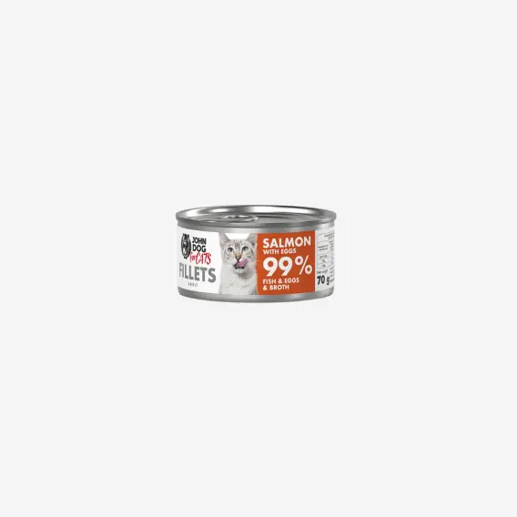 Hit sprzedaży John Dog for Cats Filety Łosoś i Jajka 70g - karma mokra dla kota pełnoporcjowa