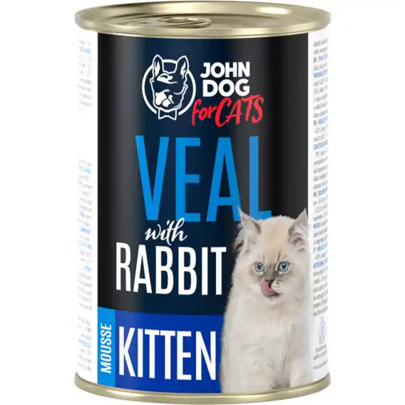 Najlepsza cena John Dog for Cats Kitten mus cielęcina i królik - karma mokra dla kociąt 400g