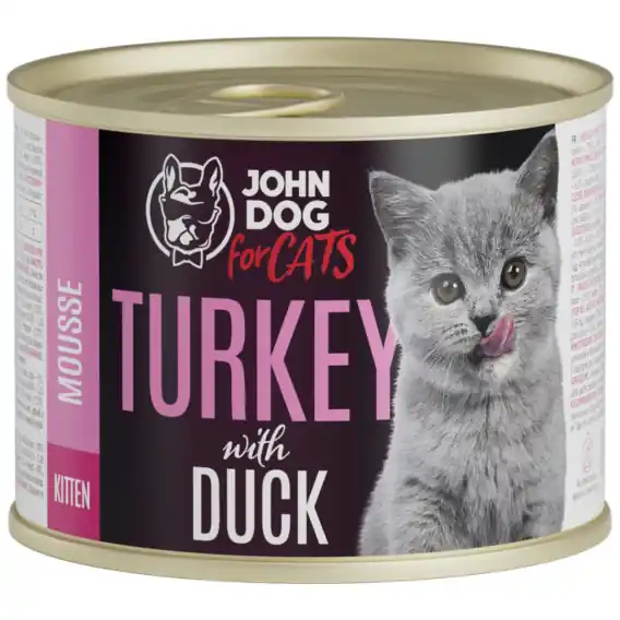 Sprawdź teraz John Dog for Cats Kitten mus indyk i kaczka - karma mokra dla kociąt 200g