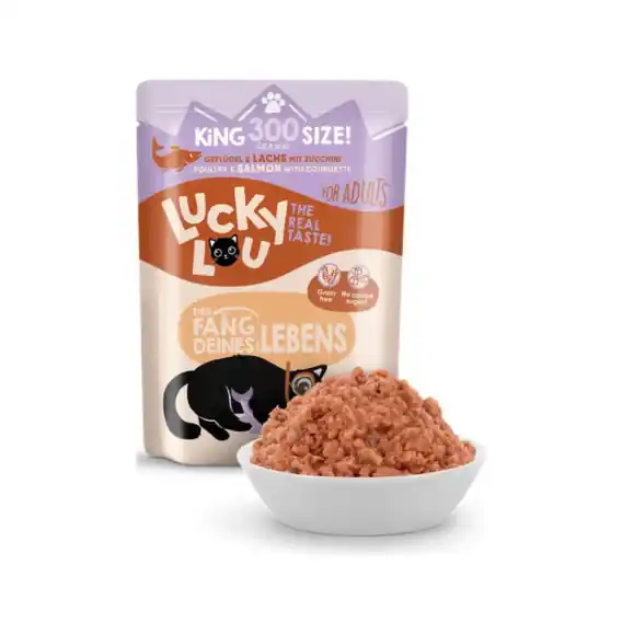 Cena promocyjna Lucky Lou Lifestage Adult Drób i łosoś saszetka 300g