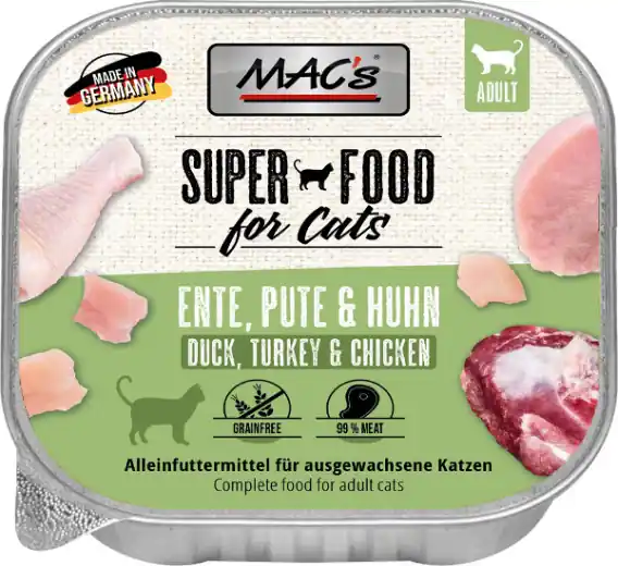 MAC‘s Cat Superfood kaczka, indyk, kurczak - tacka 100g Ograniczona ilość