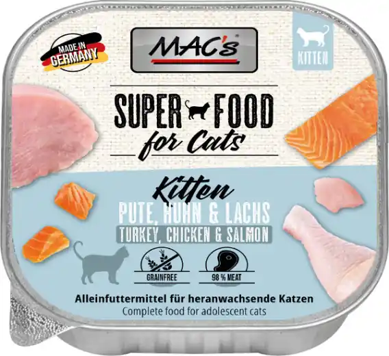 MAC‘s Kitten Superfood indyk, kurczak i łosoś - tacka 100g Darmowy zwrot