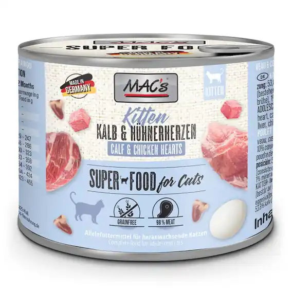 Nowy MAC‘s Superfood Kitten Cielęcina i serca kurczaka 200g