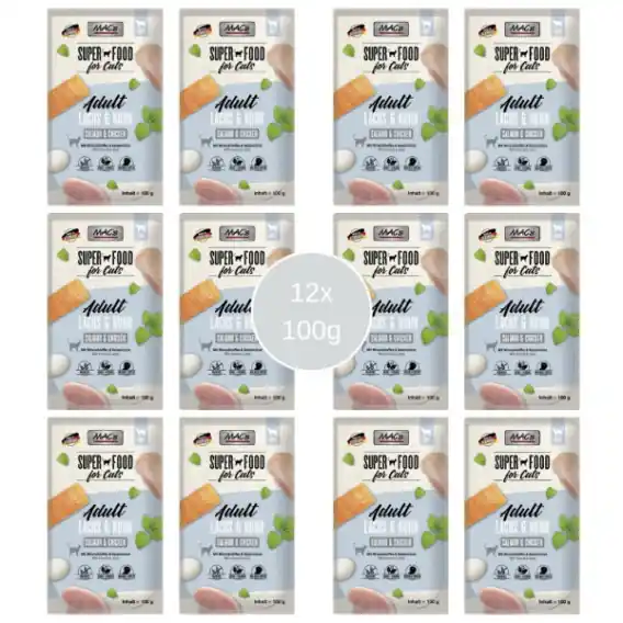 Pakiet 12x100g Mac‘s Cat Superfood łosoś i kurczak zestaw saszetek Okazja