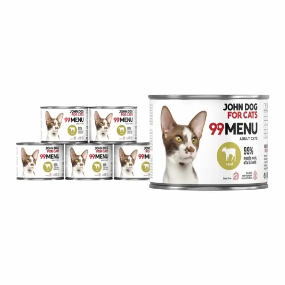 Wysoka jakość Pakiet 99 MENU John Dog for Cats kurczak i cielęcina - karma mokra dla kota 6x200g