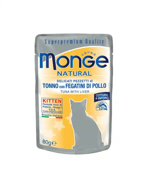 Monge Natural Kitten - Tuńczyk z wątróbkami drobiowymi w galaretce 80g Ekspresowa dostawa
