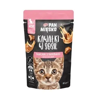 Pan Mięsko Kawałki w sosie Kurczak z królikiem 85g - karma mokra dla kociąt Obniżka ceny