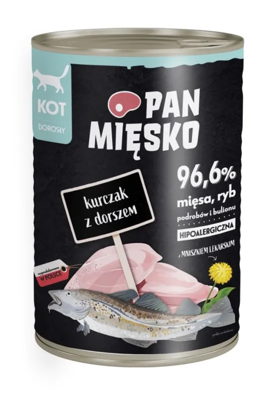 Bezpieczna płatność Pan Mięsko kurczak z dorszem 400g - mokra karma dla kota
