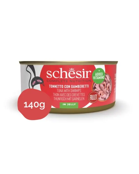 Promocja Schesir tuńczyk z krewetkami Fillet in Jelly 140g - karma mokra dla kota w galaretce