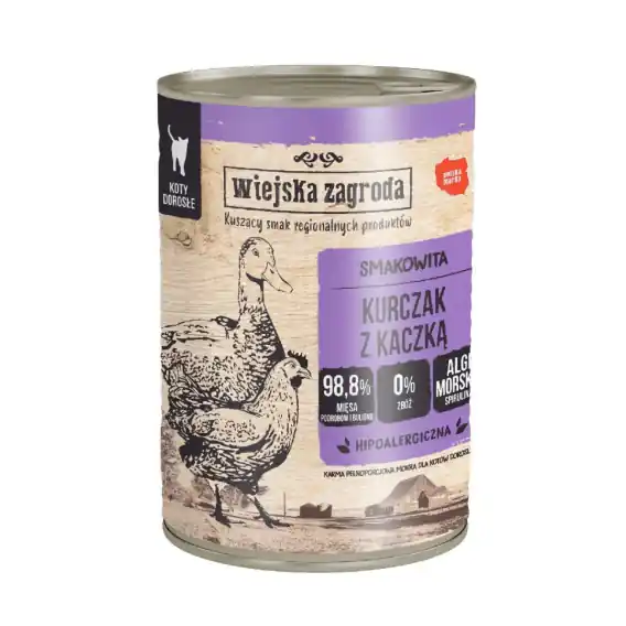 Hit sprzedaży Wiejska Zagroda Kurczak z Kaczką dla kota 400g