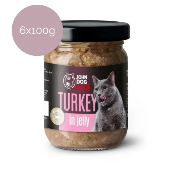 Wyprzedaż Zestaw 6x100g John Dog for Cats indyk w galaretce