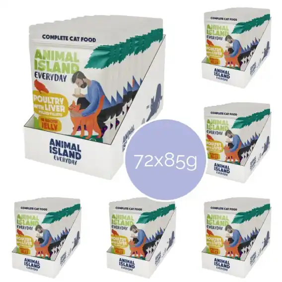 Oferta czasowa Zestaw 72x85g Animal Island Drób i wątróbka fileciki w galarecie - karma mokra dla kota