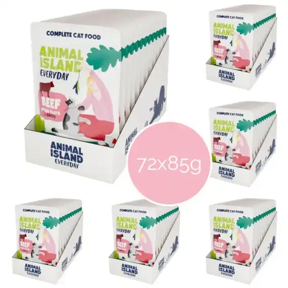 Zestaw 72x85g Animal Island Wołowina fileciki w rosole - karma mokra dla kota Zniżka