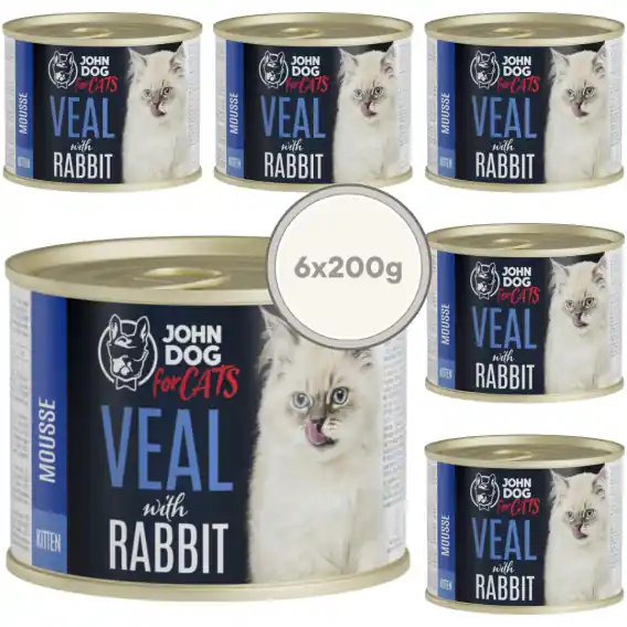 Ekspresowa dostawa Zestaw John Dog for Cats Kitten mus cielęcina i królik - karma mokra dla kociąt 6x200g