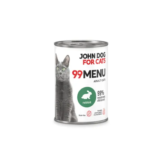 Popularny 99 MENU John Dog for Cats kurczak i królik - karma mokra dla kota 400g