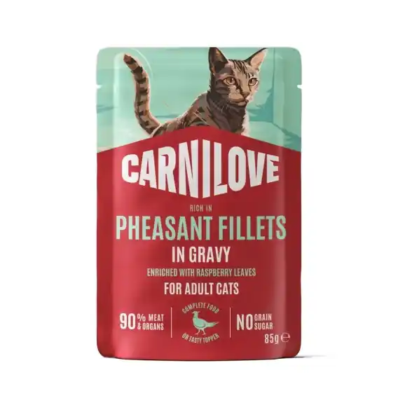 Darmowy zwrot Carnilove Gravy bażant z liśćmi malin filety w sosie - karma mokra dla kota 85g