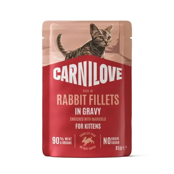 Wybór klientów Carnilove Gravy Kitten królik z nagietkiem filety w sosie - karma mokra dla kociąt 85g