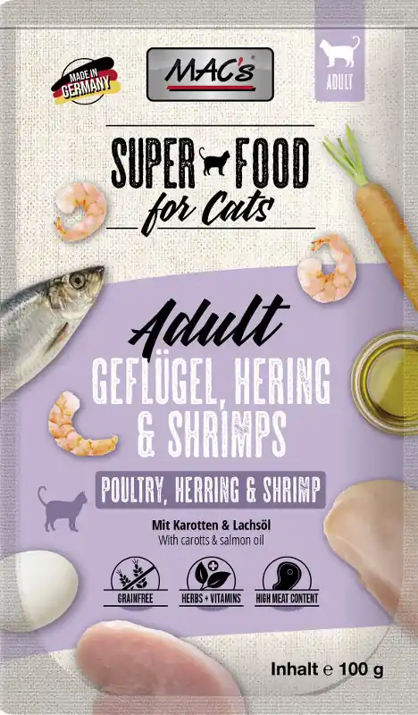 MAC‘s Cat Superfood drób, śledź i krewetki saszetka 100g Szybka dostawa