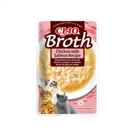 Tylko do końca tygodnia Inaba Ciao Broth Chicken Salmon kurczak z łososiem w rosole - karma uzupełniająca dla kota 40g