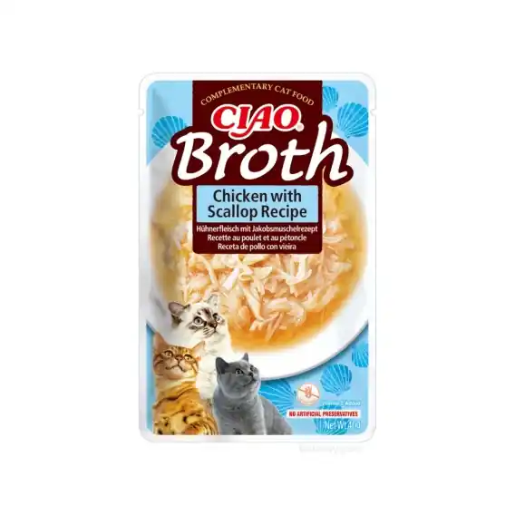 Super okazja Inaba Ciao Broth Chicken Scallop kurczak z przegrzebkami w rosole - karma uzupełniająca dla kota 40g