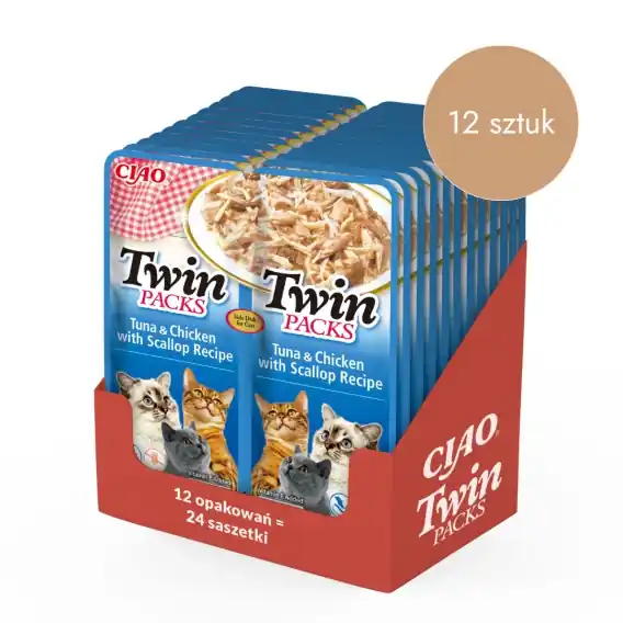 Zestaw INABA TWIN PACKS tuńczyk kurczak i przegrzebki w bulionie z przegrzebków 12x80g Hit sprzedaży