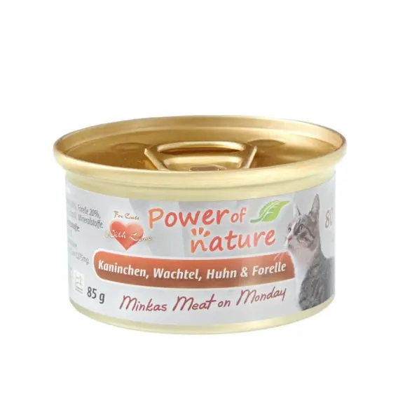 Bestseller Power of Nature Minka‘s Meat on Monday - królik, przepiórka, kurczak i pstrąg puszka 85g