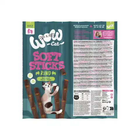 Oferta limitowana WOW CAT Soft Sticks Rind wołowina - miękkie przysmaki dla kota 6x5g