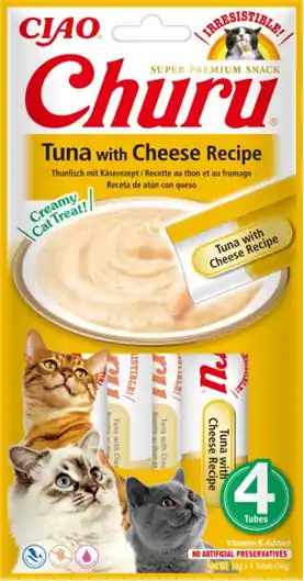 INABA Churu Tuna with Cheese - tuńczyk z serem - przysmaki dla kotów 4x14g Ostatnie sztuki