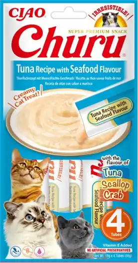 INABA Churu Tuna with Seafood - tuńczyk z owocami morza - przysmaki dla kotów 4x14g Szybka dostawa