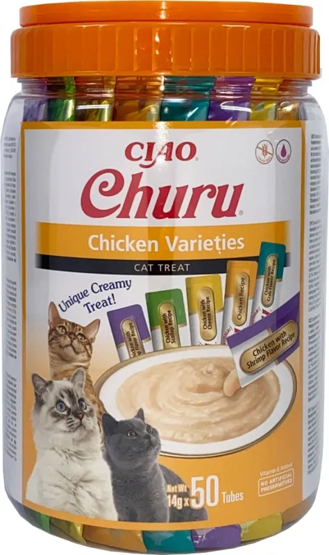 Taniej INABA Cat Churu Varieties Chicken - kremowe przysmaki dla kotów z kurczakiem 50x14g